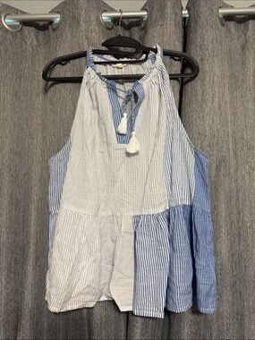 Lucky Brand Blue and White Striped Halter Peplum Top